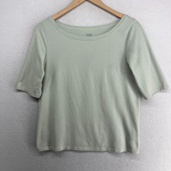 Eileen Fisher Tops - EILEEN FISHER Top M Stretch Organic Cotton Jersey 3/4 Sleeve Basic Green USA